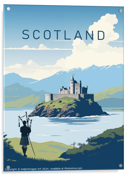 Scotland bagpiper, vintage travel poster Acrylic by Delphimages Art