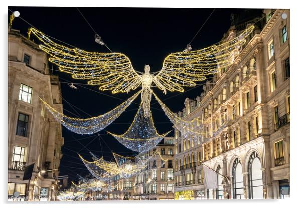 Angels Christmas lights in Regent street, London Acrylic by Delphimages Art
