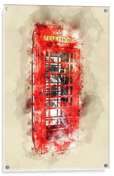 London red phone box watercolor Acrylic by Delphimages Art