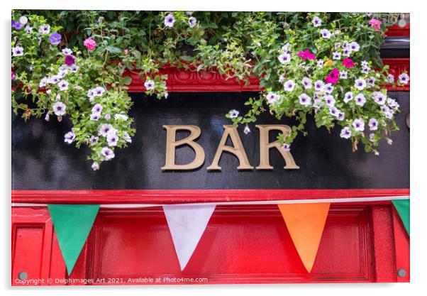 Irish bar sign in Dublin, Ireland Acrylic by Delphimages Art