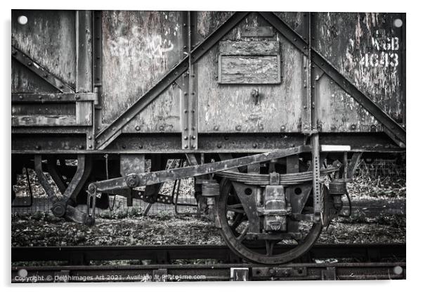 Wheel and mechanism of an old train in Bristol Acrylic by Delphimages Art
