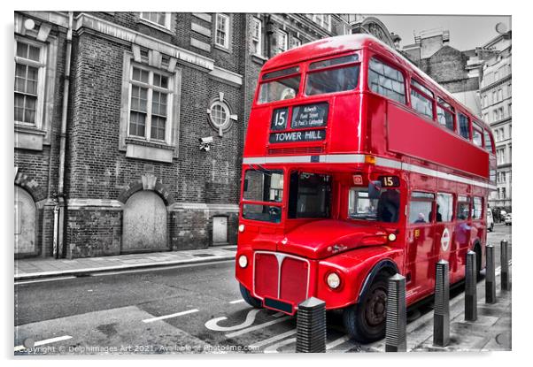 London. Red double decker vintage bus in a street Acrylic by Delphimages Art