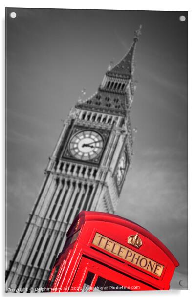 London telephone box and Big Ben Acrylic by Delphimages Art