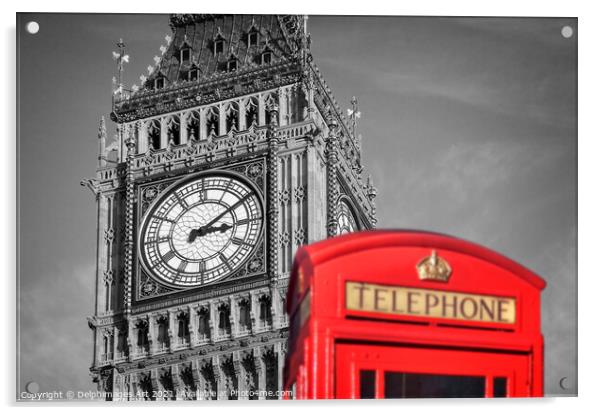 London. Red telephone box and Big Ben Acrylic by Delphimages Art