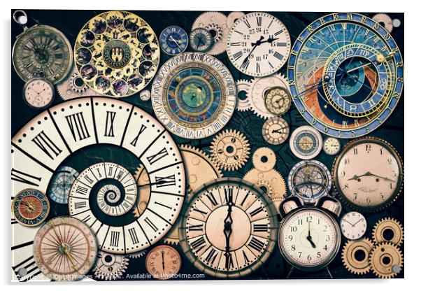 Time machine, Vintage clocks and gear collection Acrylic by Delphimages Art