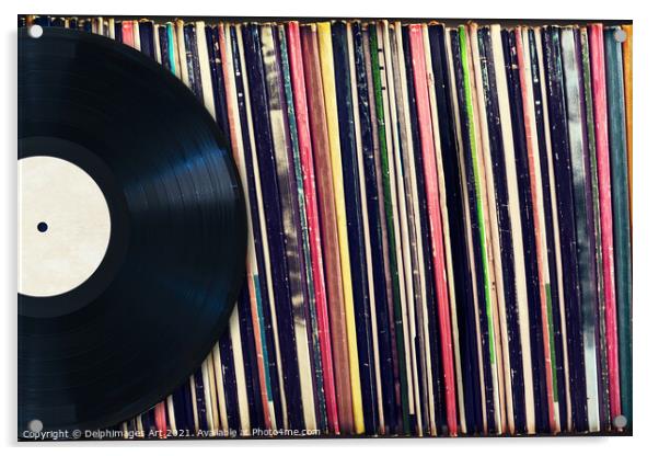 Collection of vinyl records, vintage music Acrylic by Delphimages Art