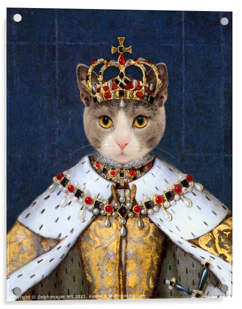 Queen cat Elizabeth I, royal pet portrait Acrylic by Delphimages Art