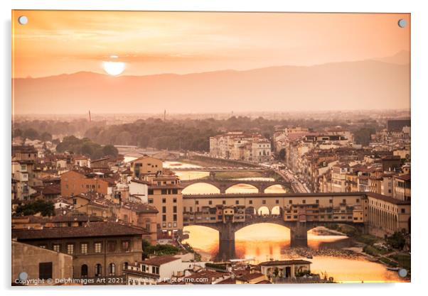 Florence at sunset with the Ponte Vecchio, Italy Acrylic by Delphimages Art