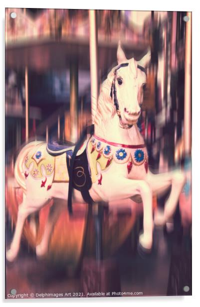 Vintage carousel, antique wooden horse Acrylic by Delphimages Art
