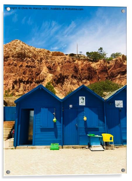 Colourful Beach Huts on Algarves Golden Cliffs Acrylic by Chris Mc Manus