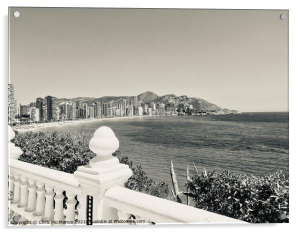 Benidorm Levante Beach Noir Acrylic by Chris Mc Manus