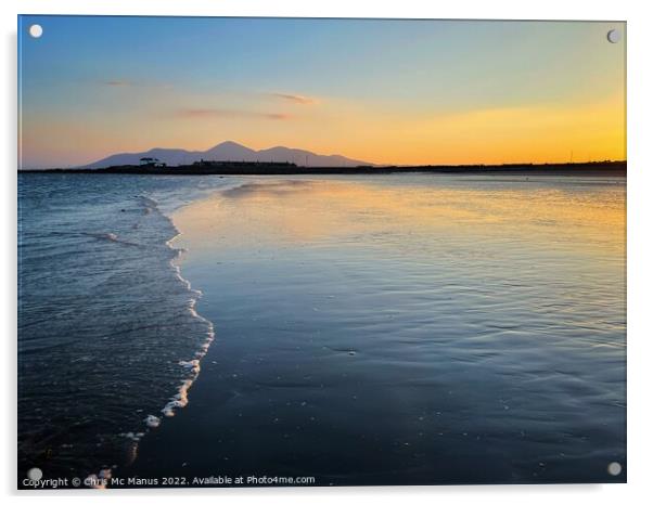 Tyrella Beach Sunset with Mourne Mountains Acrylic by Chris Mc Manus