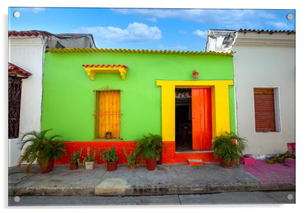 Colombia, Scenic colorful streets of Cartagena in historic Getsemani district near Walled City, Ciudad Amurallada Acrylic by Elijah Lovkoff