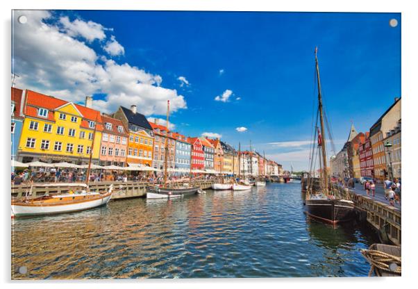 Copenhagen, Denmark-2 August, 2018: Famous scenic Nyhavn bay and Acrylic by Elijah Lovkoff