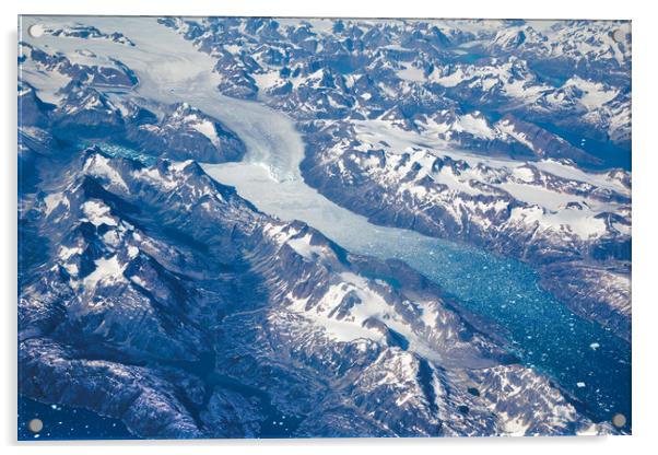 Aerial view of scenic Greenland Glaciers and icebergs Acrylic by Elijah Lovkoff