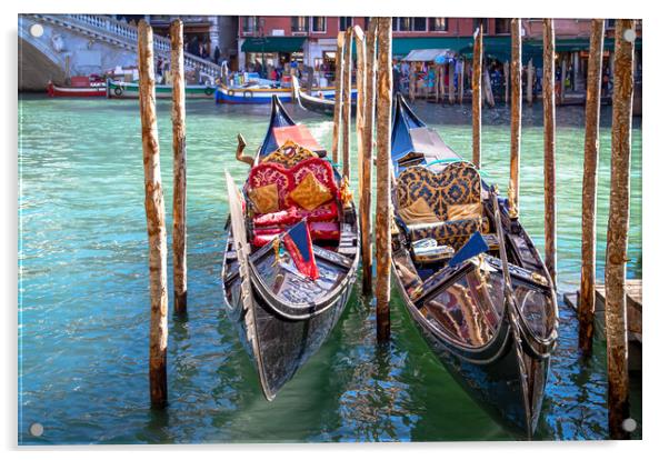 Venice, Gandolas near Landmark Rialto Bridge Acrylic by Elijah Lovkoff