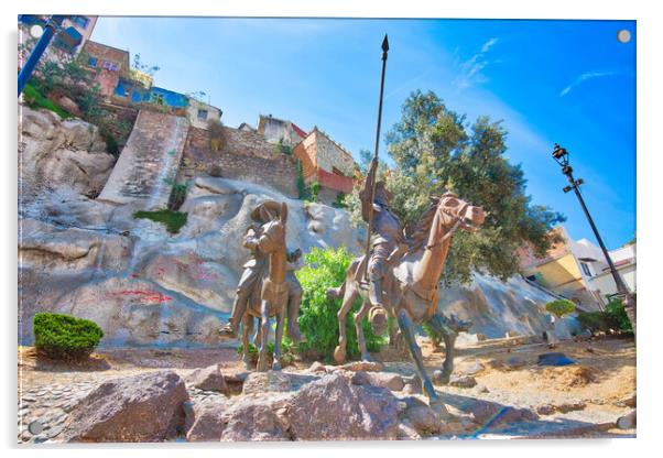 Guanajuato, Mexico, Cervantes monument near the entrance of the old Guanajuato historic city dedicated to Don Quixote, Sancho Panza and other famous characters Acrylic by Elijah Lovkoff