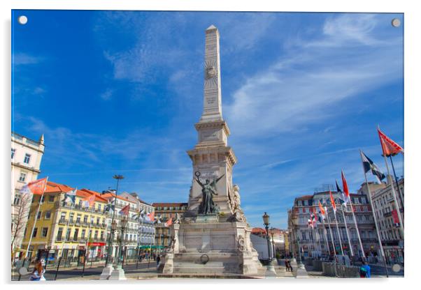 Lisbon, Independence square, Lisbon (Praca de Restauradores)  Acrylic by Elijah Lovkoff