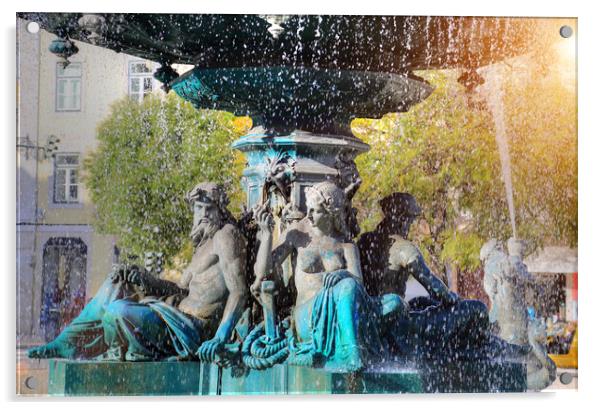 Lisbon, Rossio Square fountain Acrylic by Elijah Lovkoff