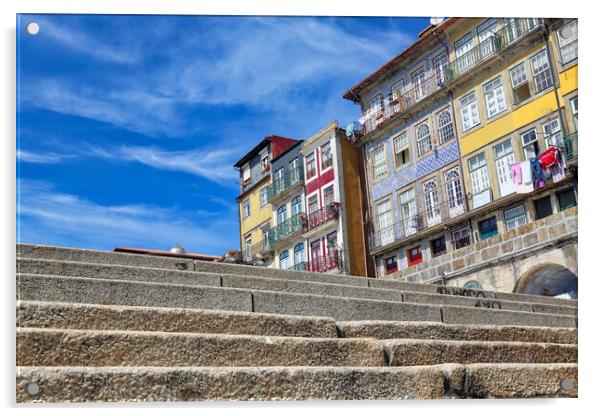 Beautiful and colorful Porto Streets near Rio Douro Acrylic by Elijah Lovkoff