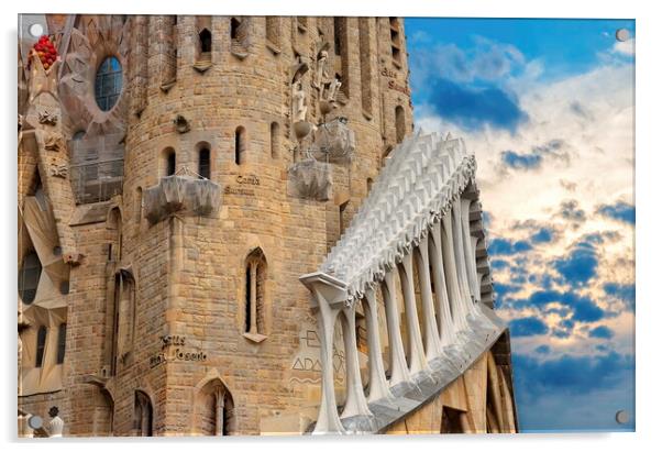 Famous Antonio Gaudi Sagrada Familia Cathedral, Tower close up Acrylic by Elijah Lovkoff