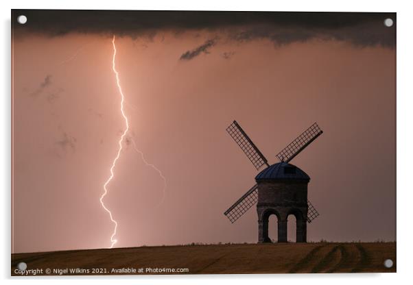 Lightning at Chesterton Windmill Acrylic by Nigel Wilkins