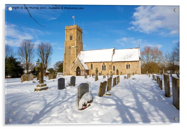 Shottisham village parish church in snow Acrylic by Ian Murray