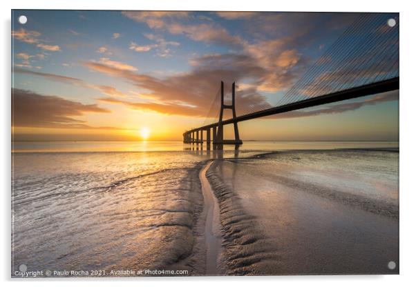 Vasco da Gama bridge, Lisbon, at sunrise Acrylic by Paulo Rocha