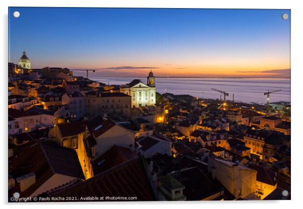 Lisbon cityscape, Alfama district at dusk Acrylic by Paulo Rocha