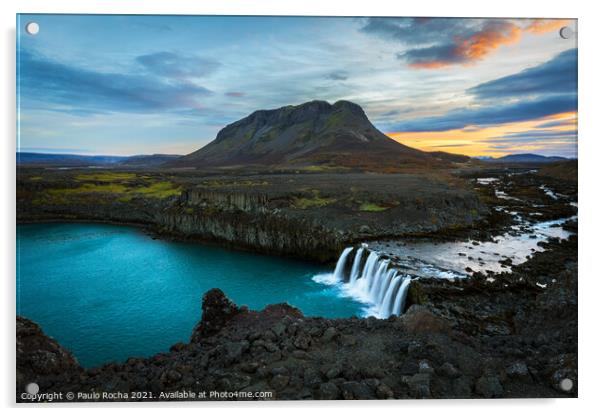 Mount Burfell and Þjófafoss waterfall, Iceland Acrylic by Paulo Rocha