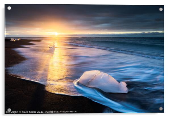 Beautiful sunrise at the famous Diamond beach, Iceland. Acrylic by Paulo Rocha