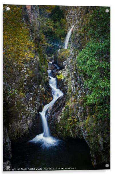 Poço do Inferno Waterfall in Manteigas, Portugal Acrylic by Paulo Rocha