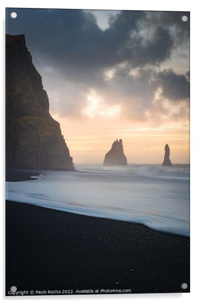 Reynisfjara black sand beach and Reynisdrangar roc Acrylic by Paulo Rocha