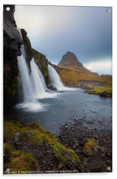 Kirkjufellsfoss waterfall and mount kirkjufell Acrylic by Paulo Rocha