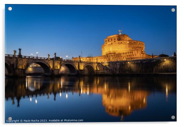 Bridge and castle Sant Angelo at night, Rome Acrylic by Paulo Rocha