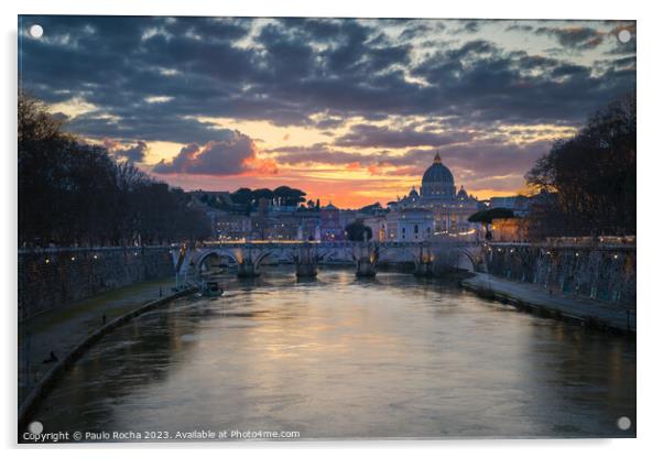 Sant Angelo bridge and St. Peter's cathedral in Rome, Italy Acrylic by Paulo Rocha