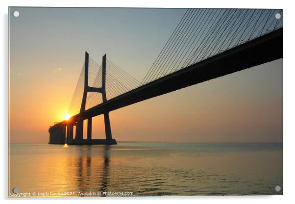 Vasco da Gama bridge, Lisbon, at sunrise Acrylic by Paulo Rocha