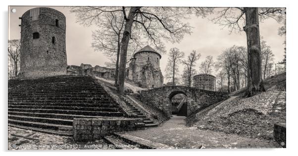 Old medieval stone castle Acrylic by Maria Vonotna