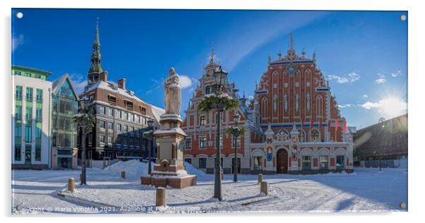 Town hall square in Riga, Latvia.  Acrylic by Maria Vonotna