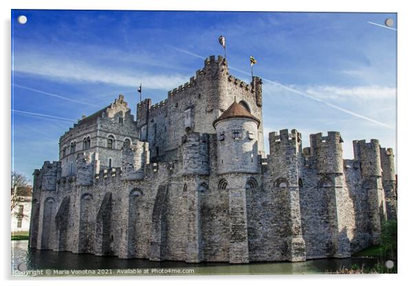 Castle of the Counts in Ghent Acrylic by Maria Vonotna