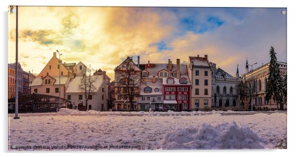 Riga, Latvia downtown in winter during sunset Acrylic by Maria Vonotna