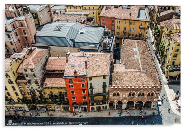 Colorful facades of historic buildings in Verona Acrylic by Maria Vonotna