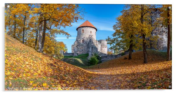 Medieval castle in autumn Acrylic by Maria Vonotna