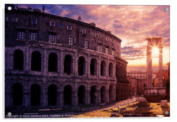 Sunset over Rome Colosseum in Rome Acrylic by Maria Vonotna