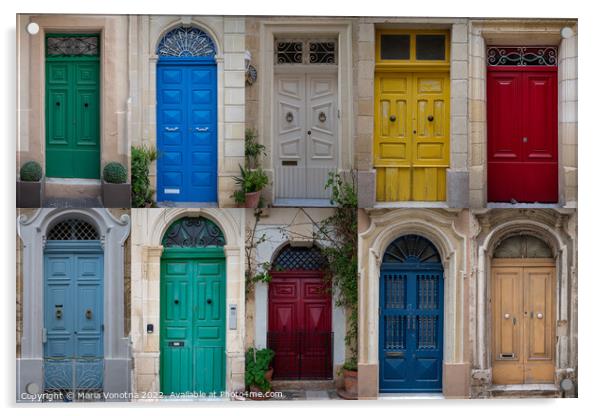 Collage of colorful front doors in Malta Acrylic by Maria Vonotna