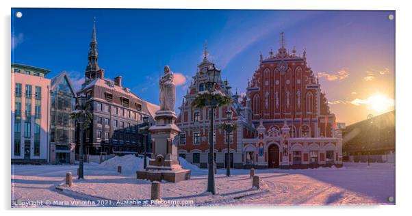Riga Town Hall Square in winter Acrylic by Maria Vonotna