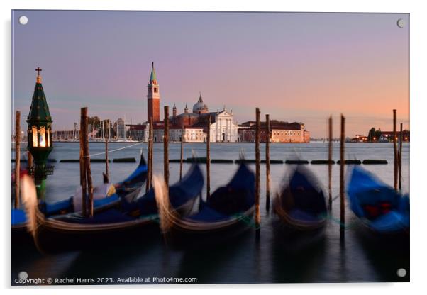 Venice gondolas at Sunset Acrylic by Rachel Harris