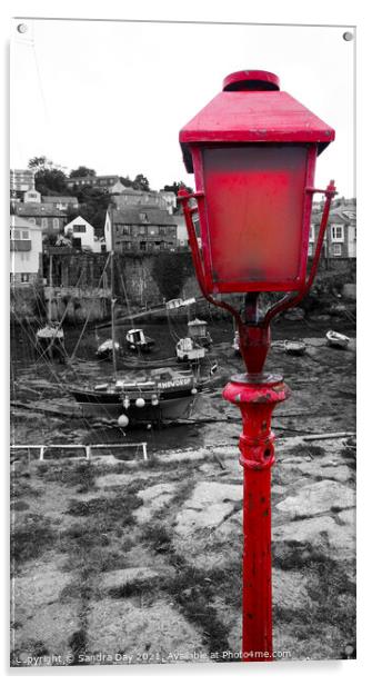 Red light Newlyn Harbour Cornwall Acrylic by Sandra Day