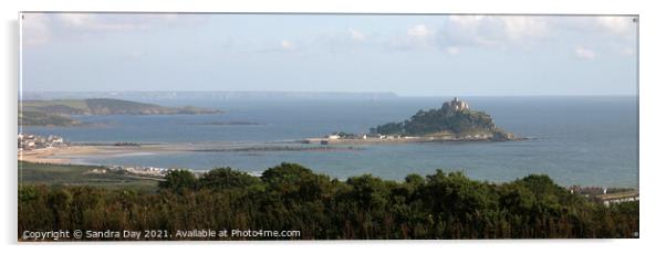 St Micheals Mount Island, panoramic. Acrylic by Sandra Day