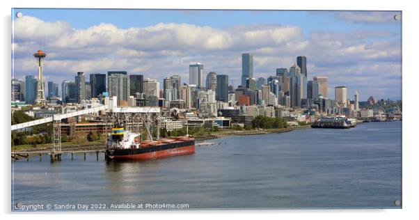 Seattle from the sea Acrylic by Sandra Day